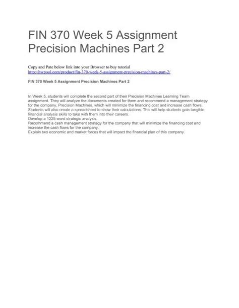 Precision Machines Part 2, economics homework help